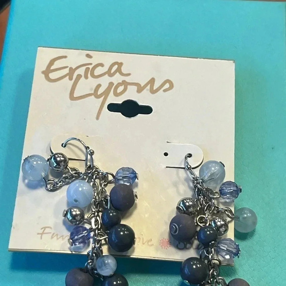 Erica Lyons Tonal Blue Multi-bead Dangle Earrings - Picture 4 of 7